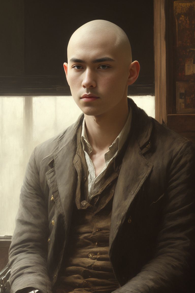 Portrait of Handsome Akira Kurusu , skinhead haircut, Masterpiece, hight quality, best quality, realistic face, Realistic, realistic characters, realistic environment, realistic body, realistic face, beautiful realistic photo of a realistic dramatic character, fusion between jeremy mann and childe hassam and daniel f gerhartz and rosa bonheur and thomas eakins and wes anderson", Cinematic, nice shot, Long shot, fullbody, CinemaHelper, PhotoHelper