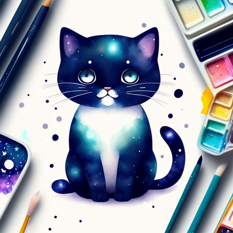 knobby-jay866: galaxy, baby cat, big head, small body, cute animal, cute  clothing, Full body, Cute Eyes, cute expressions, watercolor style,  storybook style, Character design, illustrator, digital watercolor, White  background, cartoon style, Kawaii