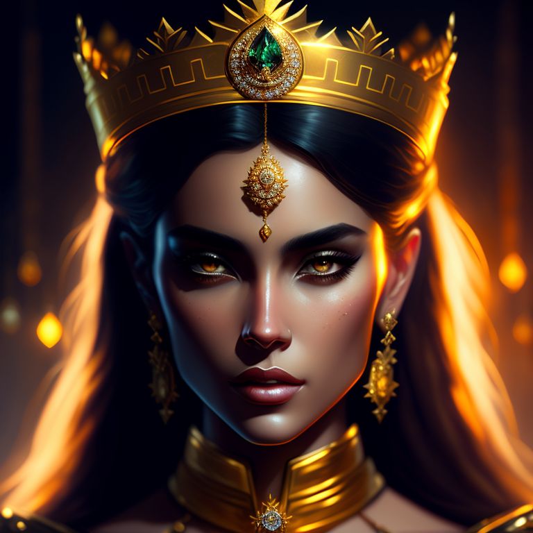 gold king crown with gemstones, i, g wearing a gold king crown, set against a dark background with warm lighting, highly detailed and textured, Digital painting, art by greg rutkowski and artgerm, inspired by baroque paintings, Sharp focus, trending on artstation.