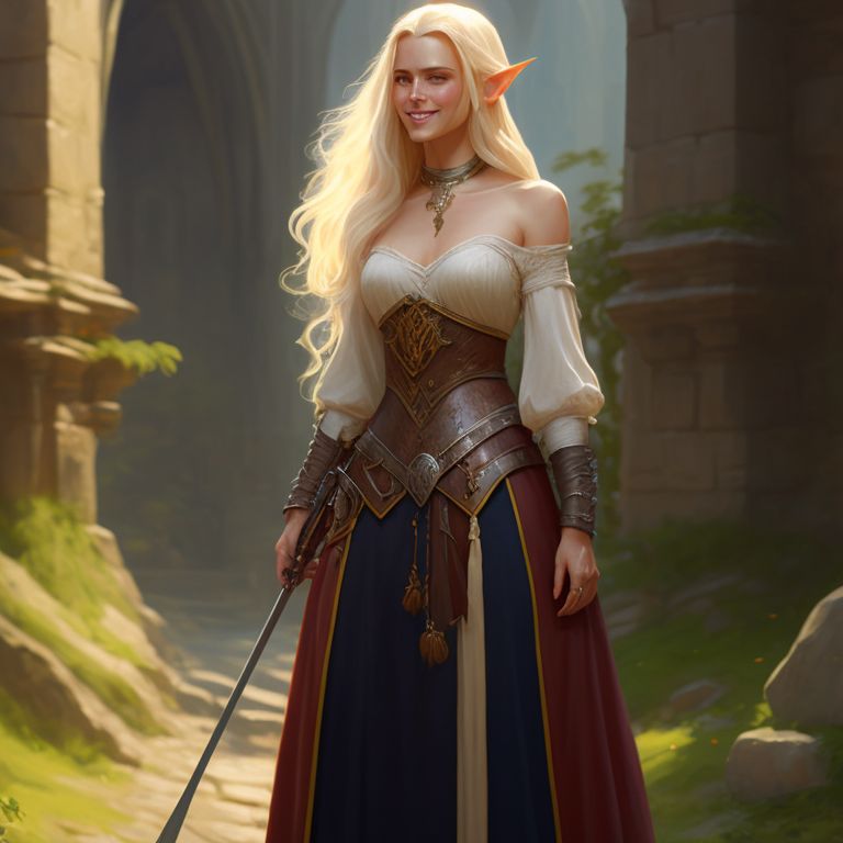 Profuse Ram Full Length Portrait Of A Female Half Elf With Long