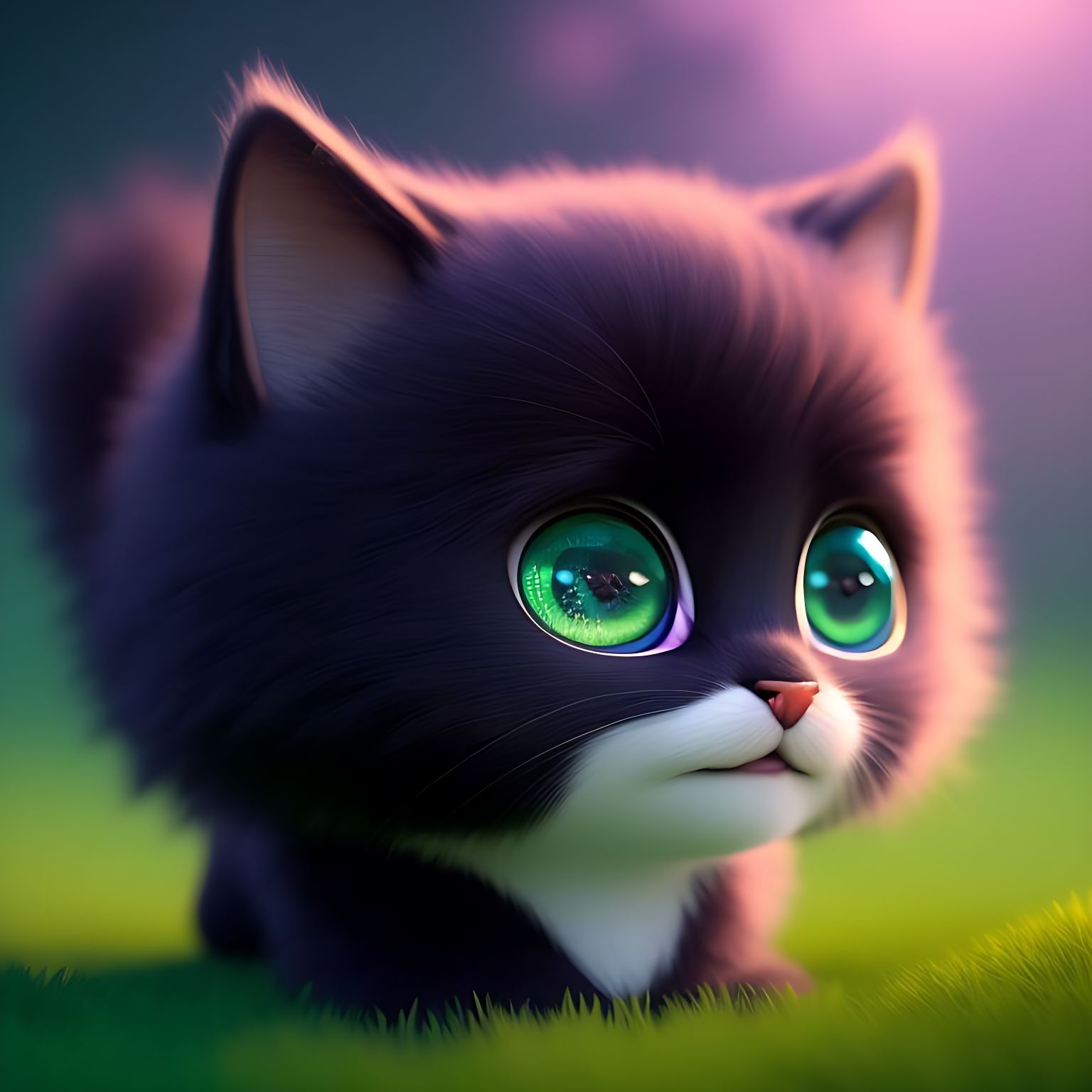 Cute Black Kitten With Green Eyes
