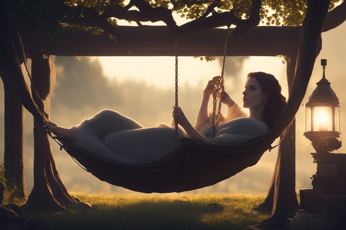 A person Relaxing in a Swing Chair, Realistic, best quality, hyper-realistic photograph, Photorealistic, by charlie bowater, by mark brooks, by pre-raphaelite brotherhood, by raffaello sanzio, dramatic characters design, nice shot, Octane render, trending on unsplash, 8k, Cozy