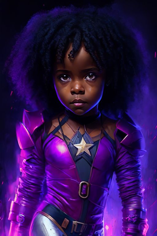 superhero design, marvel style, 2d illustration drawing, African American little girl hazel eyes super hero costume, cyberpunk  boots, Oil on canvas, gritty realism, dnd character portrait, Masterpiece, expert, Insanely detailed, 4k resolution, John William Waterhouse, agnes cecile, composition, framing