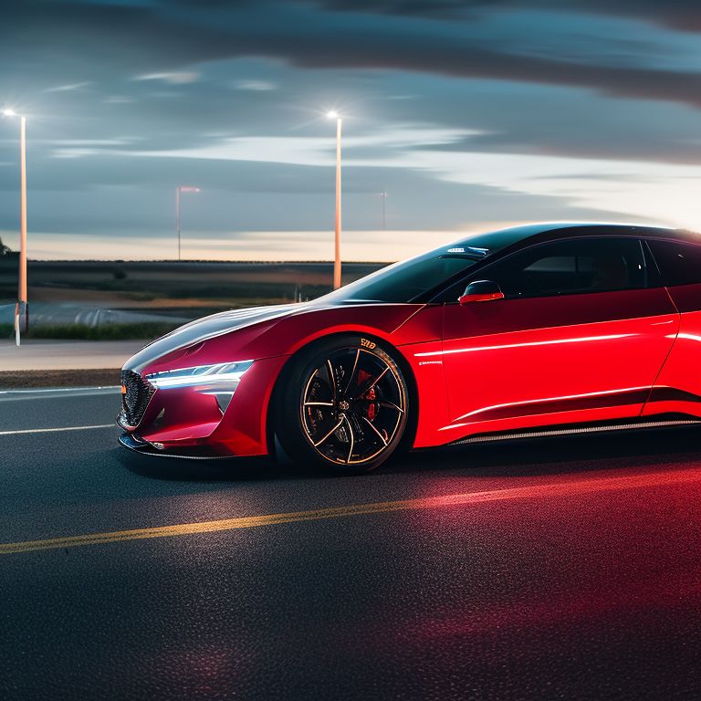 einmaio: side view of a red supercar at night, headlights, tunnel, Automotive  photography, Studio lighting