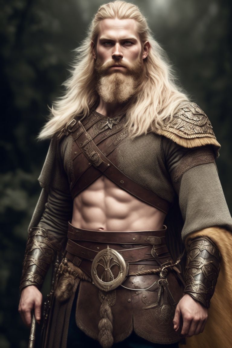 sickjaguar558 Full body portrait of a blonde bearded viking male warrior