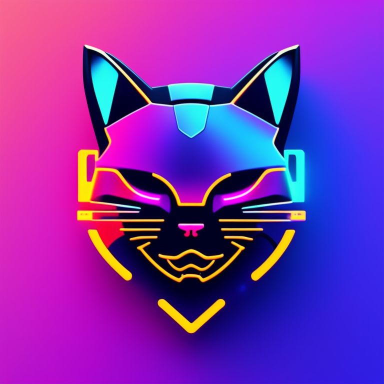 Cat ear cyberpunk robot logo purple blue pink, Badge, Badge logo, Centered, Digital illustration, Soft color palette, Simple, Vector illustration, Flat illustration, Illustration, Trending on Artstation, Popular on Dribbble