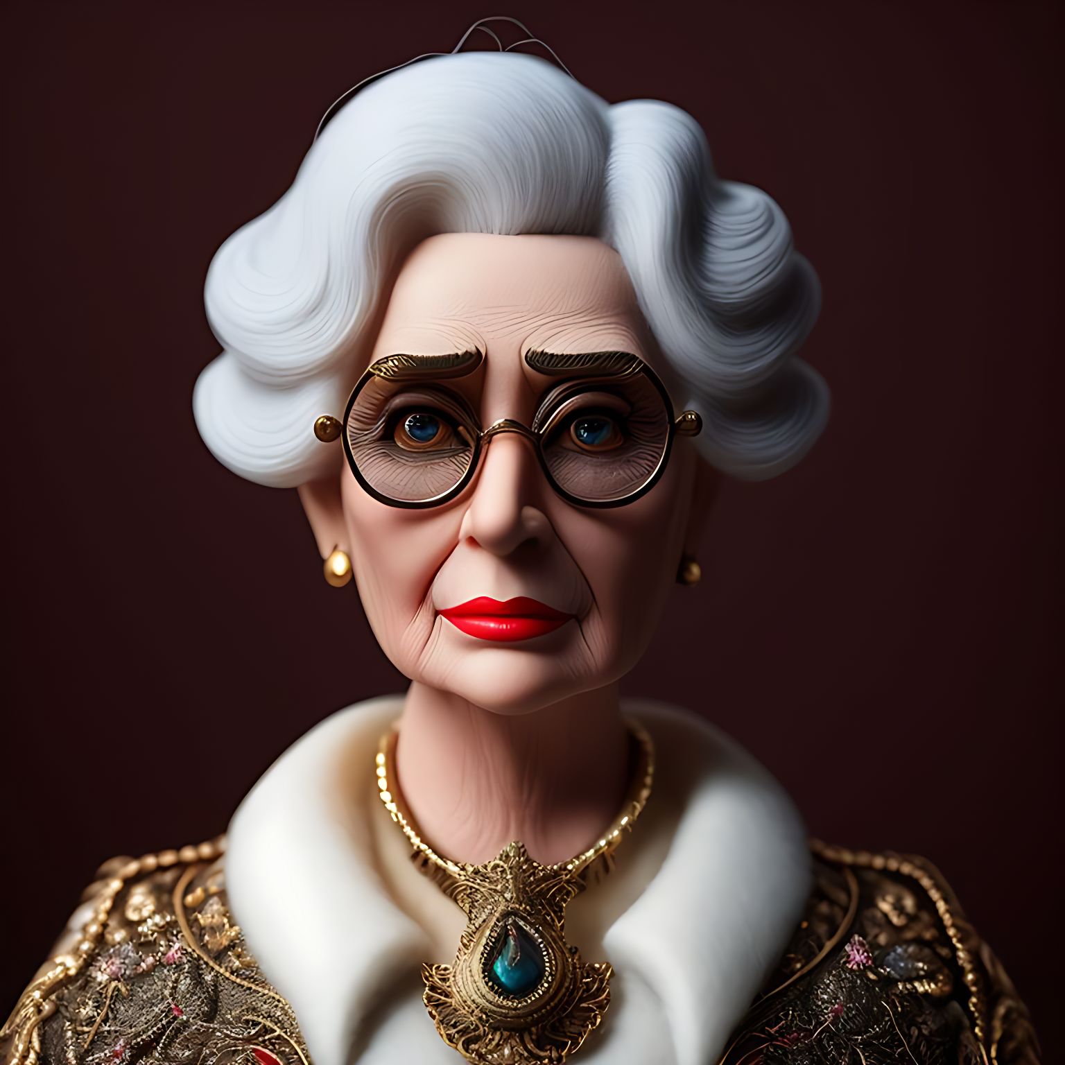 addison: elderly woman, white hair, bob hairstyle, large fancy Rococo ...