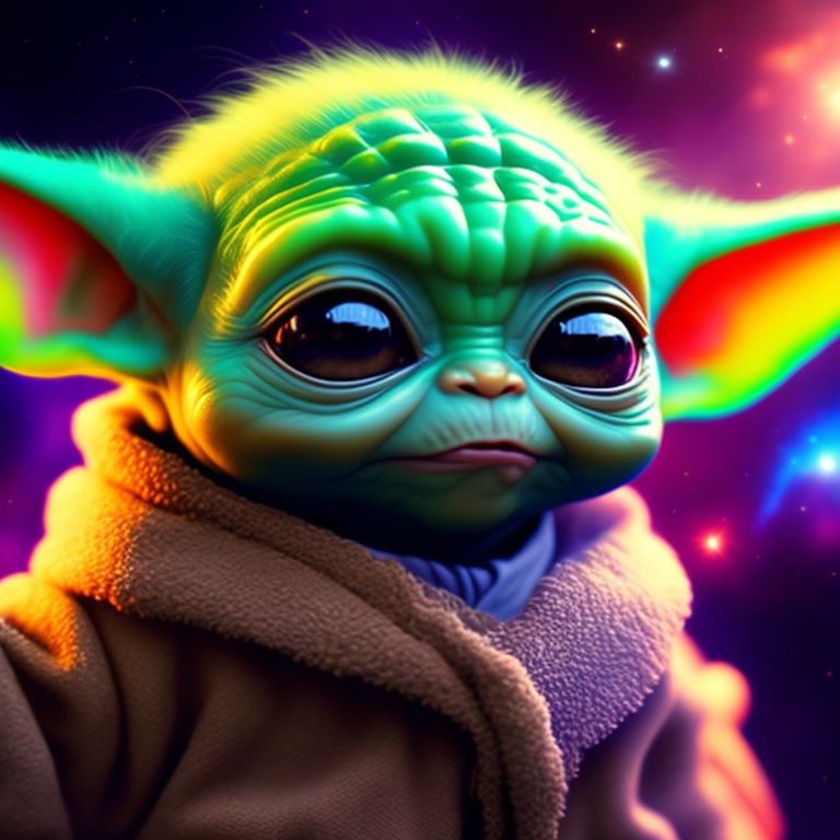 dancing baby yoda
, in a close-up shot, with wide eyes and an excited expression, set against a galaxy background with vivid colors, Highly detailed, crisp focus, by artgerm, trending on artstationhq.