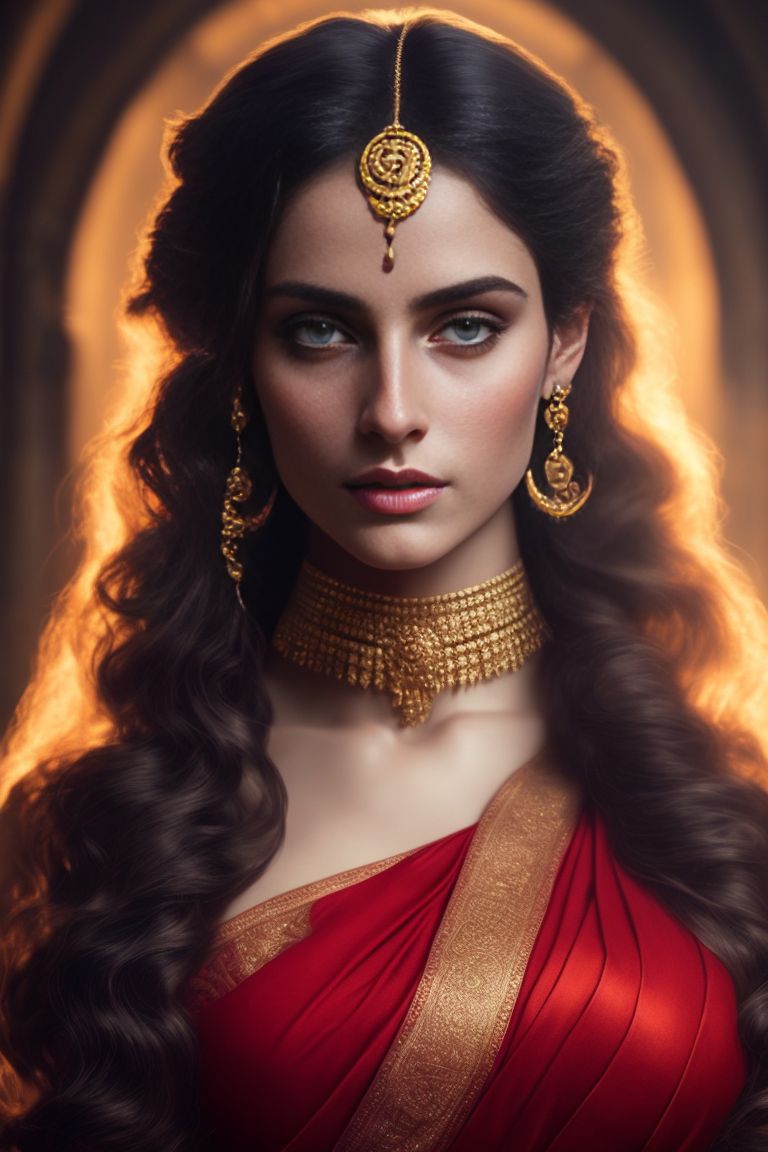 shady-panda929: portrait of a young woman wearing a red sari, blue eyes ...