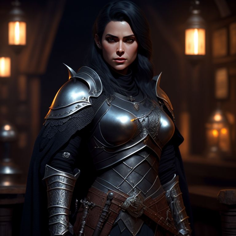 strongquail154 Female knight orc medieval fantasy paladin tavern