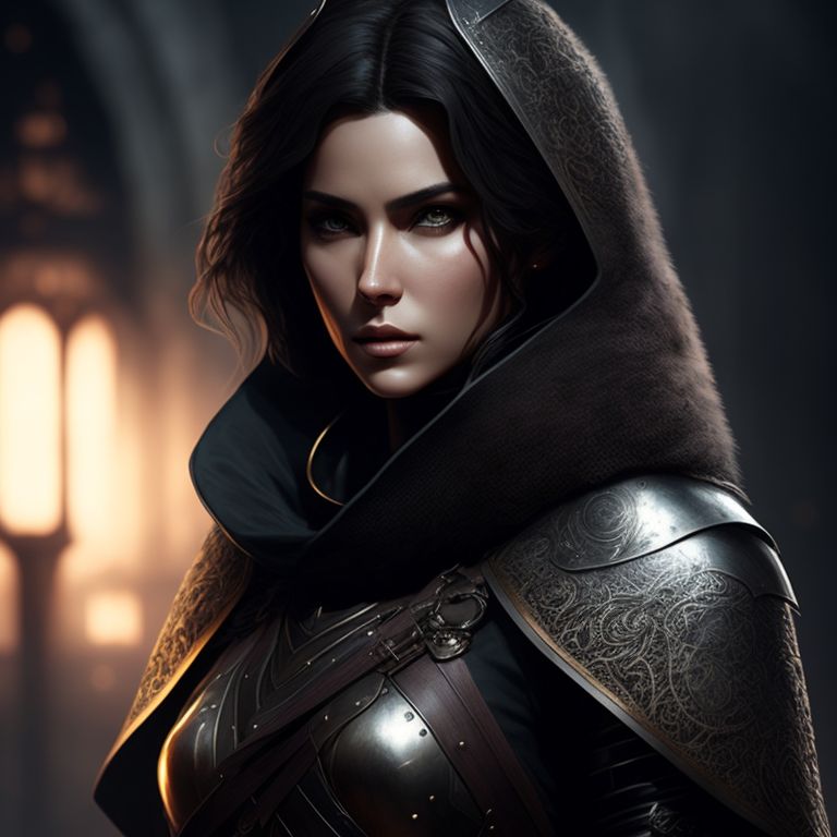 strongquail154 Female knight cloak fur armor sword brown hair