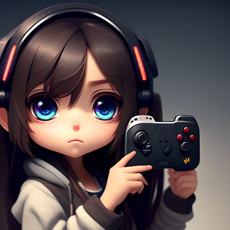 Image of Anime girl with brown hair and a gaming controller