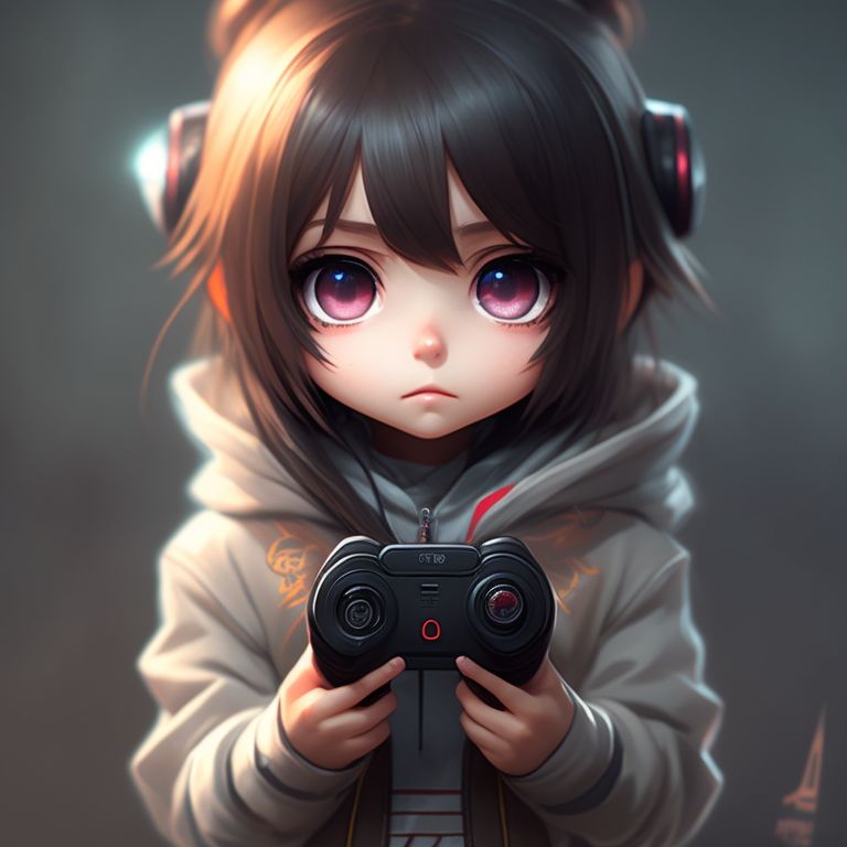 Anime girl with outlet headphones and hoodie