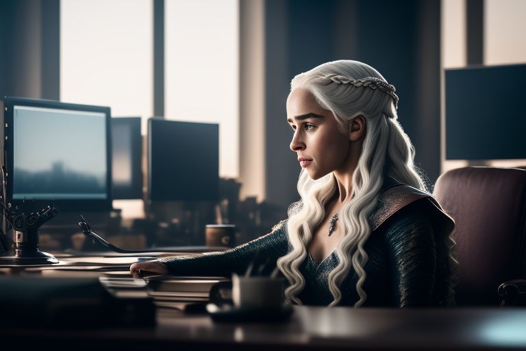 measly-zebra251: Daenerys Targaryen working at the office, Film texture,  High resolution, 8k, Film light