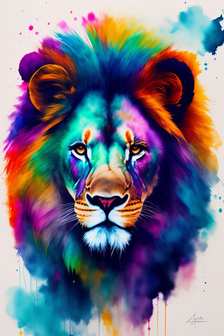 infamouseel335 lion head, looking forward, surrounded by a vibrant