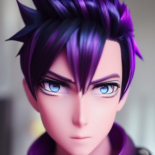 anime boy with purple hair and blue eyes