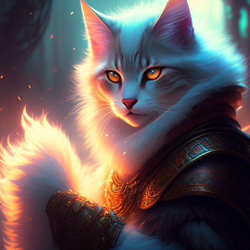 Tabaxi Bard, white fluffy fur, ethereal lighting, misty, Vibrant colors, artstation by jana schirmer, High Fantasy, Intricate, Digital painting, Concept art, Sharp focus, highly detailed.