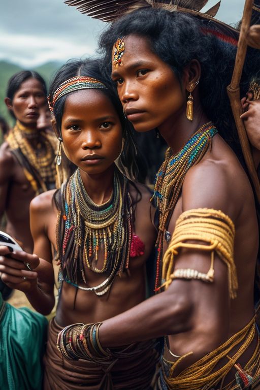 Eds_Ash: An a group indigenous Aeta person in the Philippines taking a  groupie using a phone