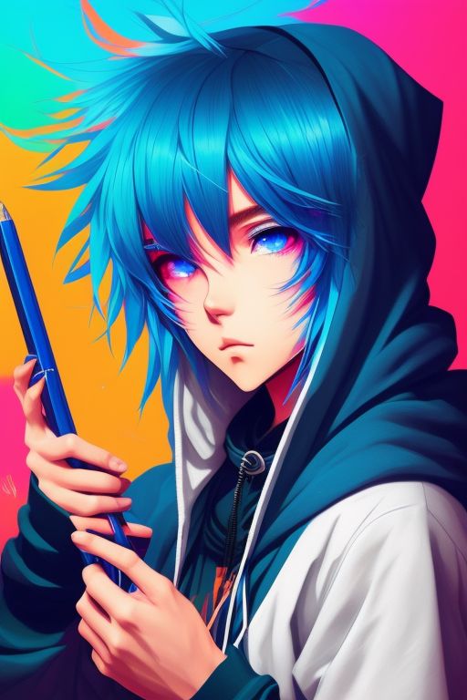 anime guy with blue hair