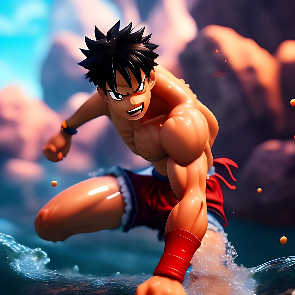 grown-alpaca714: Teenage Luffy swimming realistic 3d animated pic