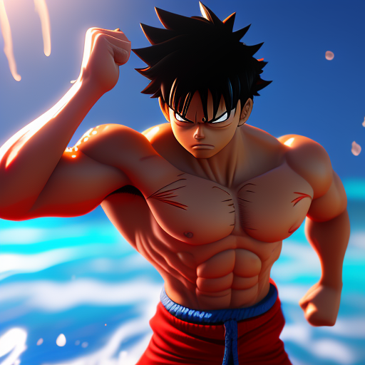 grown-alpaca714: Luffy swimming realistic 3d animated pic with