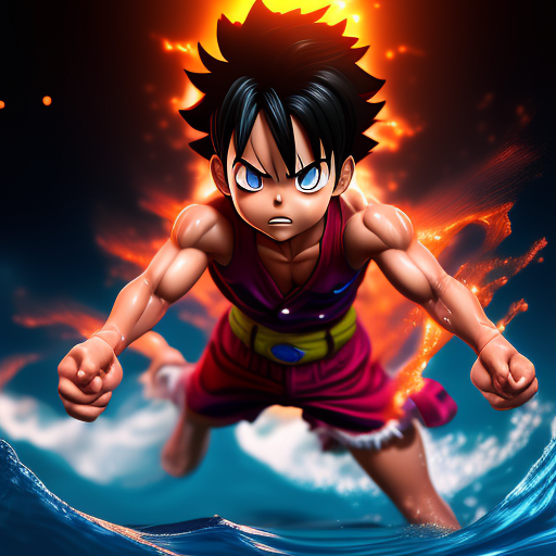 grownalpaca714 Young Luffy swimming realistic 3d animated pic with great detailing