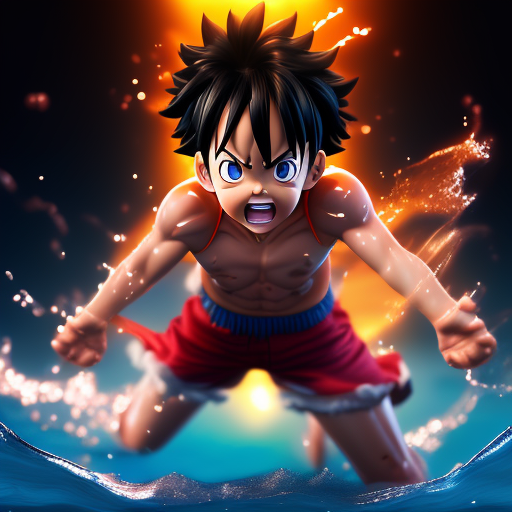 grownalpaca714 Young Luffy swimming realistic 3d animated pic with great detailing