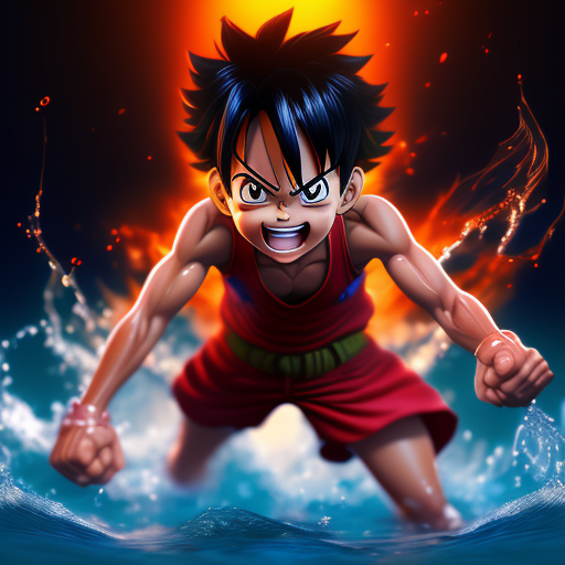 grownalpaca714 Young Luffy swimming realistic 3d animated pic with great detailing