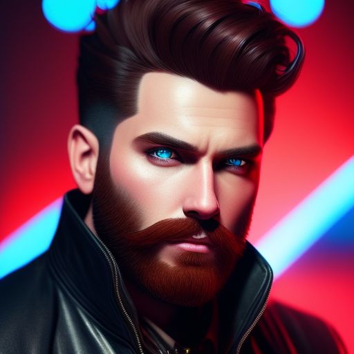 dreary-panda77: a red-bearded man in a leather jacket with blue eyes ...