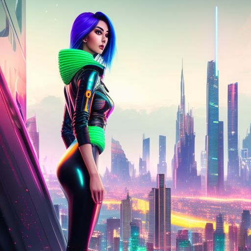 Cyberpunk wallpaper with a character on top of a building