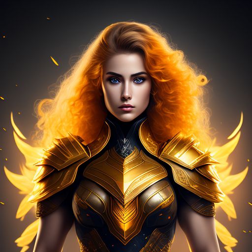 elastic-fly941: young female, paladin, radiant eyes, fiery yellow and ...