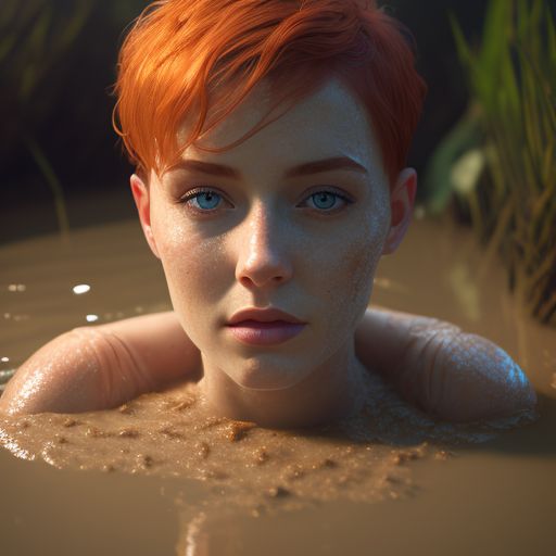 dazzlingemu68 lay with short hair,taking a bath in a muddy swamp