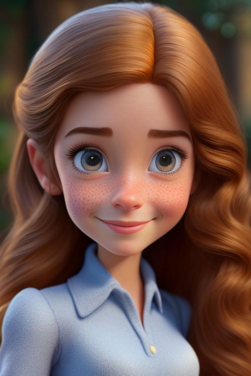 brown hair girl with freckles, Masterpiece, best quality, realistic disney animation  face, Realistic, realistic disney animation characters, realistic disney animation environment, realistic disney animation body, beautiful realistic photo of a realistic disney animation character, disney animation cinematic, nice shot, Long shot, fullbody
