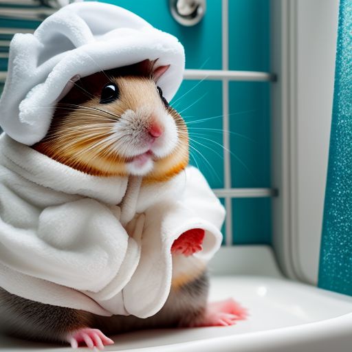 denserook885 A hamster in a bathrobe and slippers and a shower cap