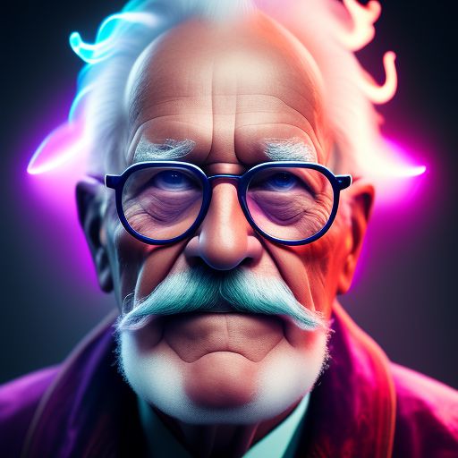 inborn-tiger881: lightning strikes, abstract, high quality, UHD, Luminous  Studio graphics engine, violet, cyan, octane render, cloudy haze, fiery  members, old man Carl Gustav Jung with glasses and mustache portrait