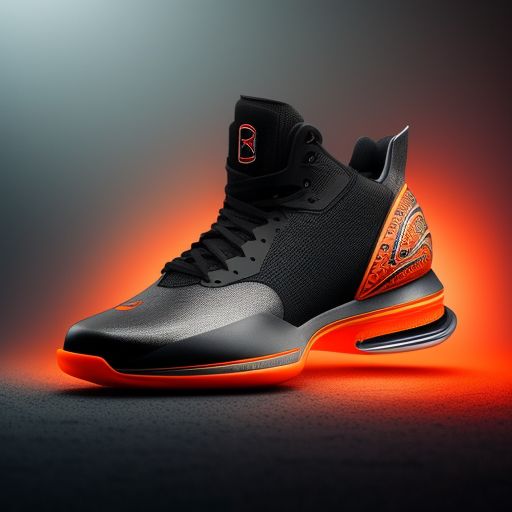 adept-rail991: A pair orange, black and white low cut basketball shoes  designed to resemble a ufo spacecraft