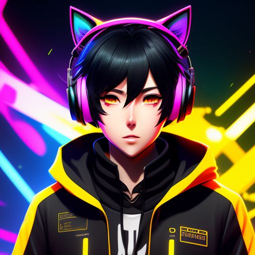 swiftbaboon921 anime Vtuber cat male black hair yellow eyes gamer