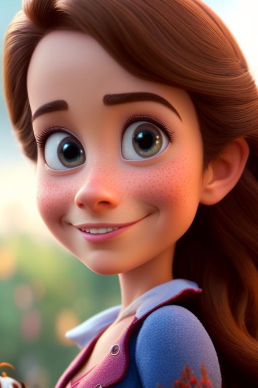 Trim Narwhal172 Brown Hair Girl With Freckles Realistic Disney Animation Face