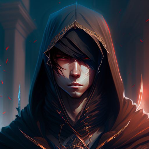 tight-locust468: badass boy assassin in hooded cloak holding two daggers