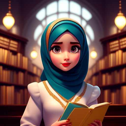 standing centered, Pixar style, 3d style, disney style, 8k, Beautiful, 20 years girl wearing hijabs and studying calmly at a library table, using dim lighting, Highly detailed, art by lois van baarle and artgerm and greg rutkowski and magali villeneuve, Intricate, trending on artstation., standing centered, Pixar style, 3d style, disney style, 8k, Beautiful, I am a woman of 50s with hijab praying