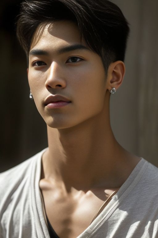 tan-sparrow588: simple t-shirt,handsome cute Korean teenage idol, a young  man with striking features that make him stand out in any crowd. He is  dressed casually in a simple t-shirt, which accentuates his