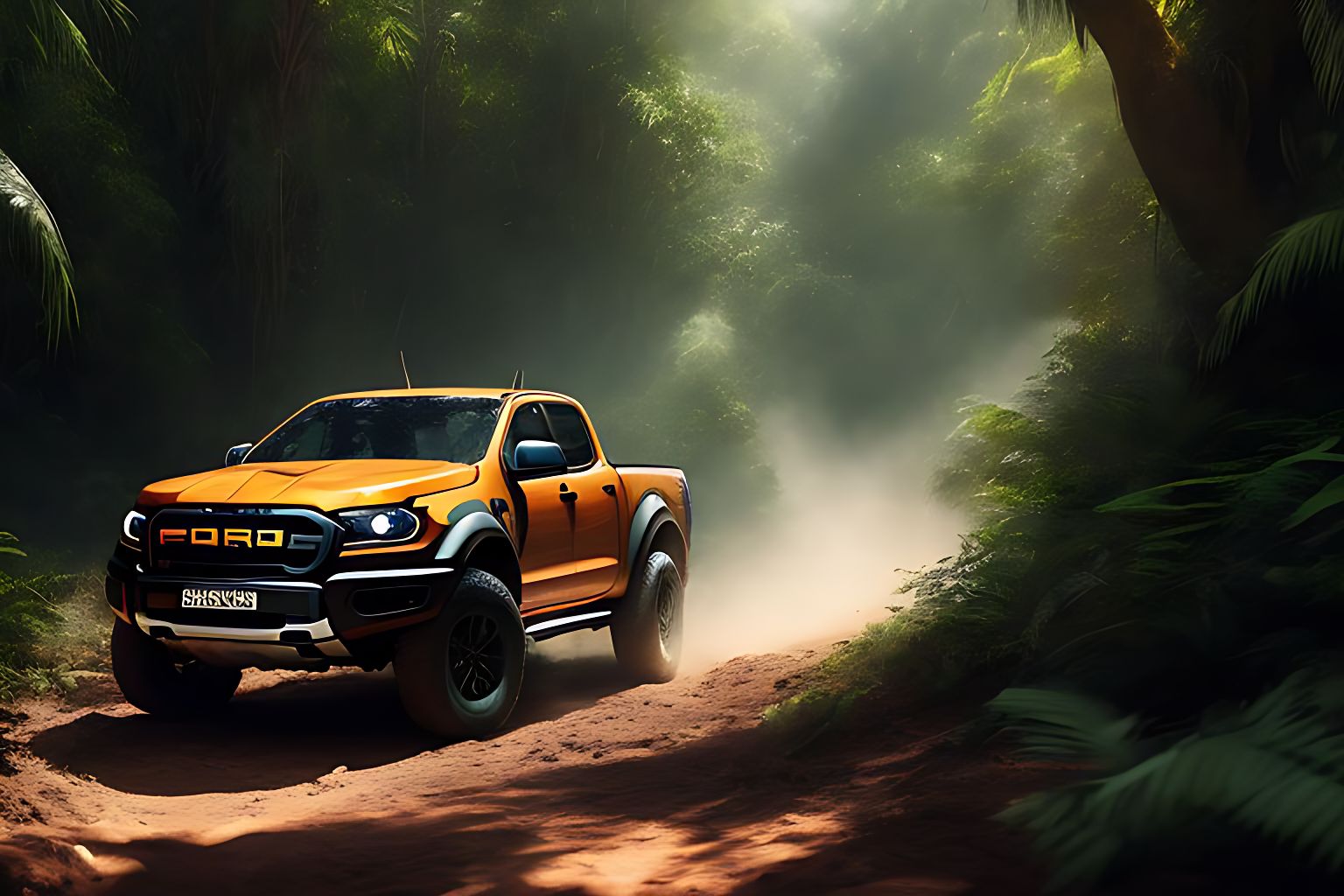 chano-jadi: A Ford Ranger Raptor 2024 crossing in the jungle with dust ...