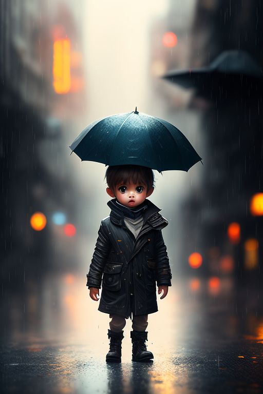 Sad Boy Walking In The Rain