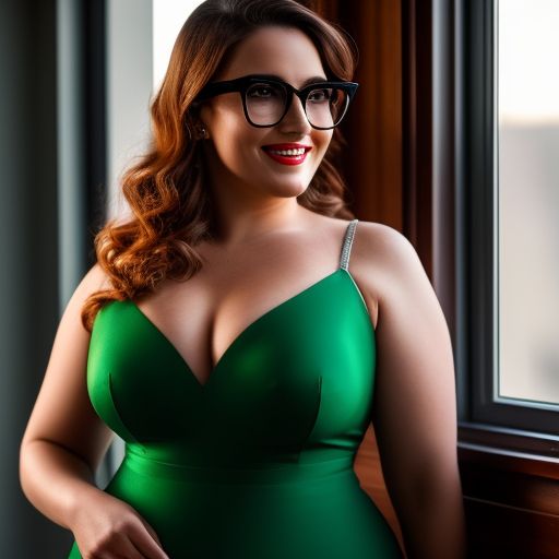 double-corgi874: Emma, with thick thighs and slender calves and ankles. She  is wearing a green dress with a sweetheart neckline and high heels