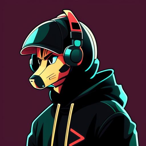Scaly horse399 mecha weasel wearing a black hoodie and headphones dark