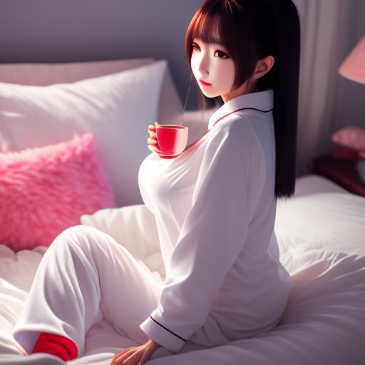 shiny goat935 Anime girl sitting on a bed in pajamas