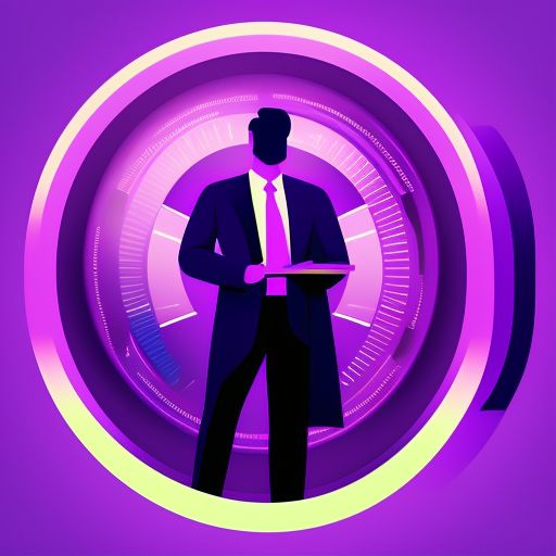 A confident entrepreneur at the helm of a ship, symbolizing the self-sufficient leader empowered by effective coaching. Use a gradient of purple.
