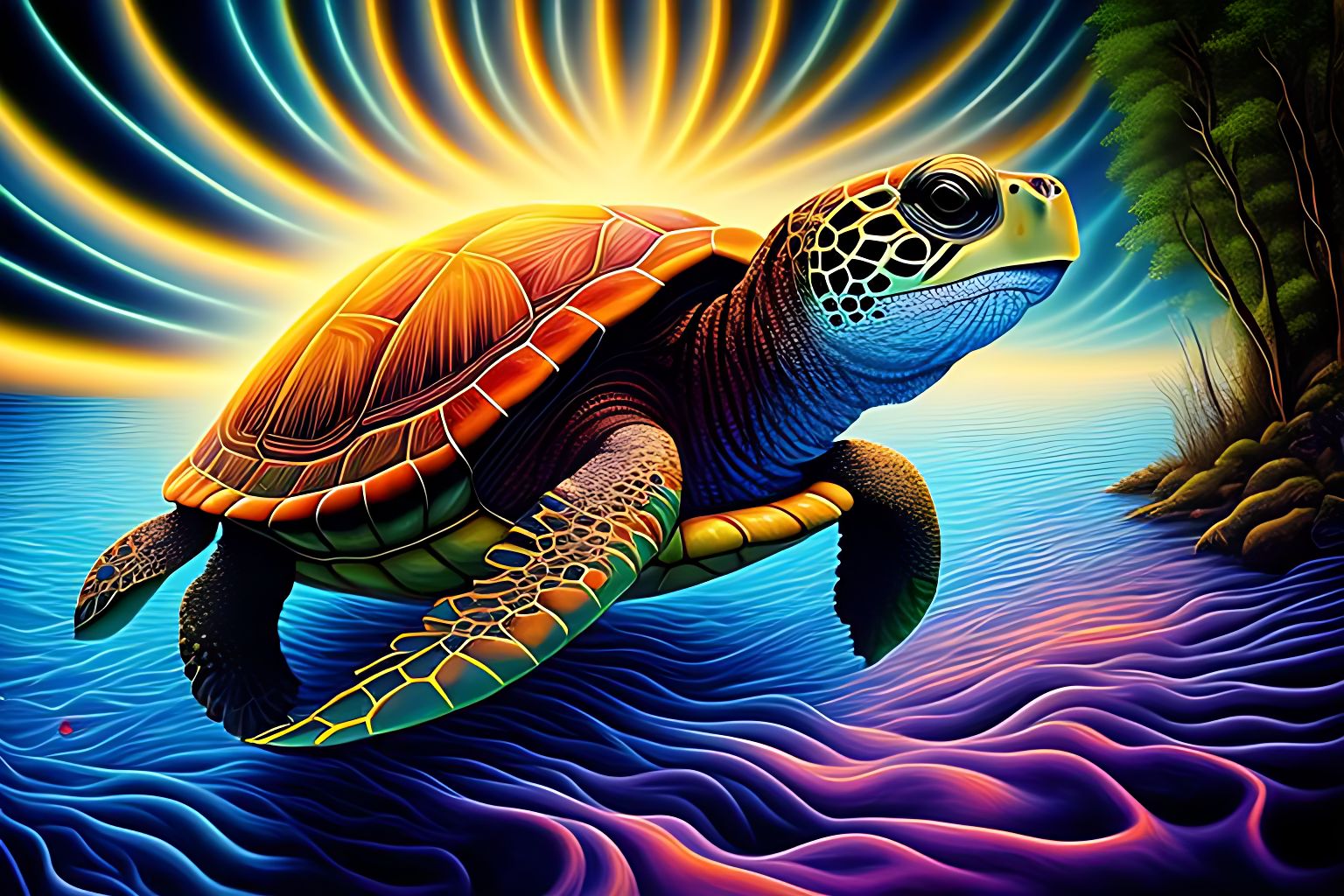 Chapellex: turtle, in river