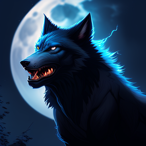 Blue Werewolf Animated Horror Glass Eyes 