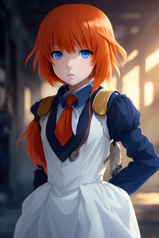 Anime Girl Orange Hair Blue Eyes 8489